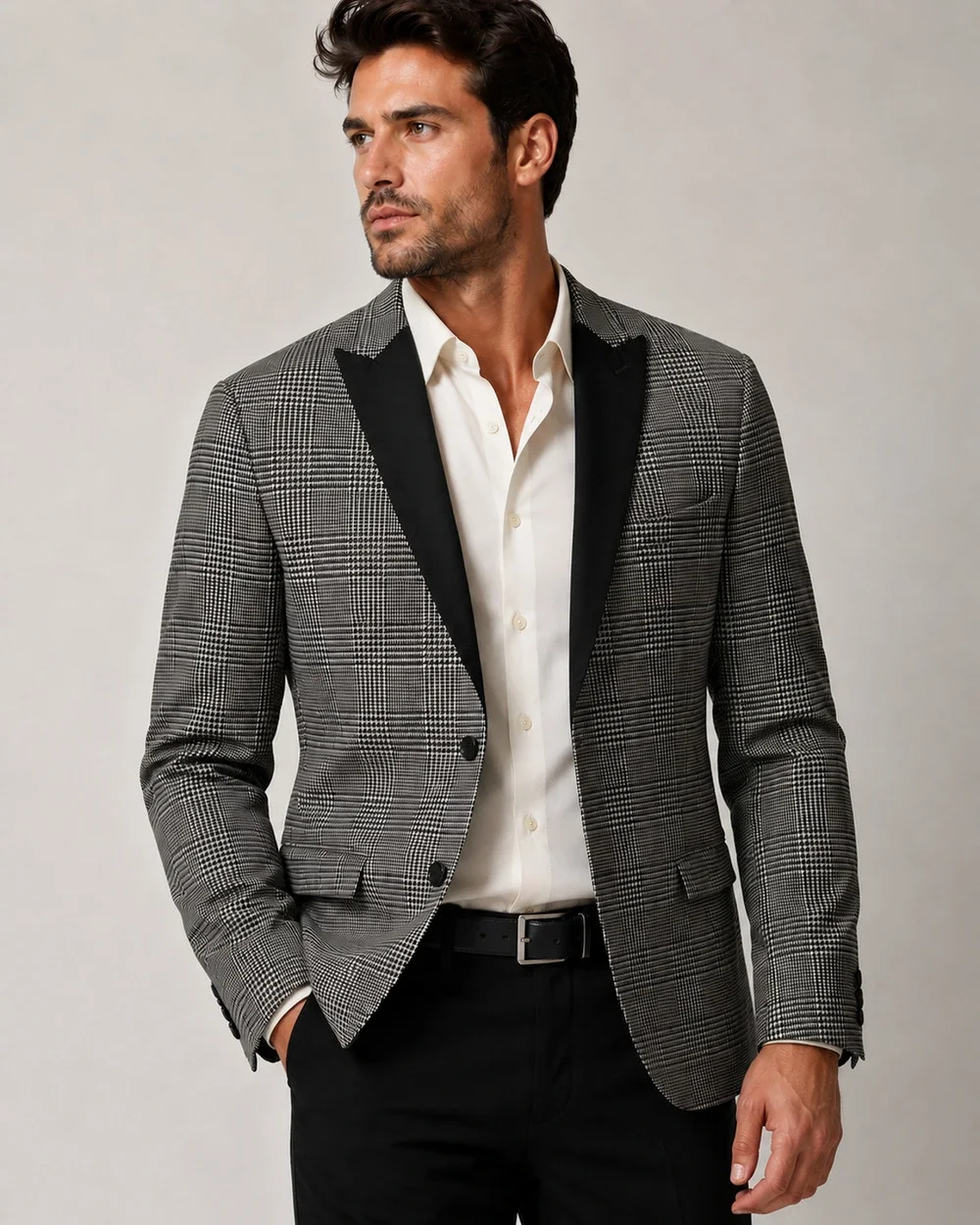 Mens JF Ferrar Black Plaid Stretch Suit Jacket Blazer Small 34-36 Slim New